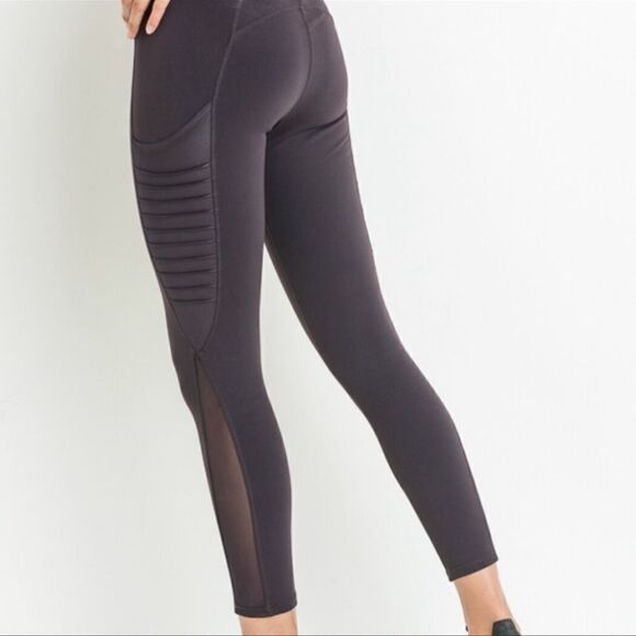 Mono B Moto Black Mesh Full Length Rib Leggings S - Picture 1 of 11